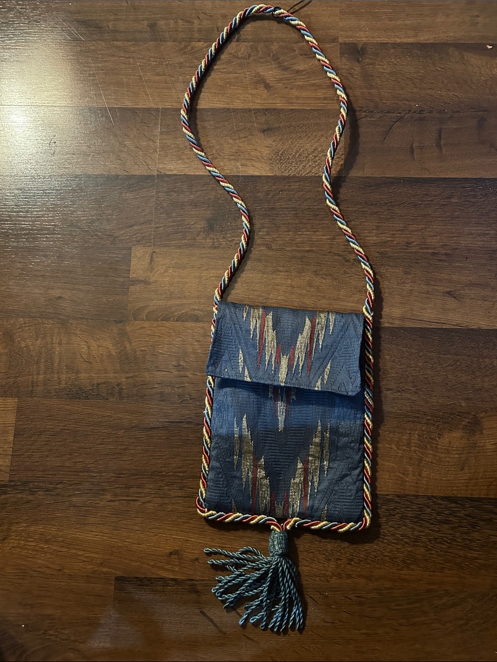 Handwoven Blue Ikat Crossbody Bag with Tassel